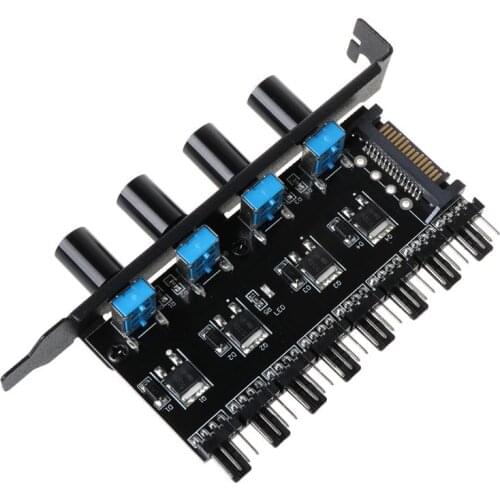 PC 8 Channels Fan Hub 4 Knob Cooling Fan Speed Controller for CPU Case HDD VGA PWM Fan PCI Bracket 12V Fan Control Power Supply