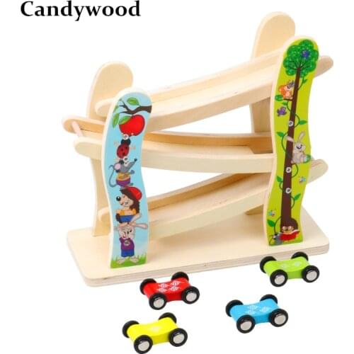 Chiristmas Gift Kids Wooden Toys Car Race 3 Tracks Toy Car Ramp Race Track Toddler Baby Toys for Boys and Girls