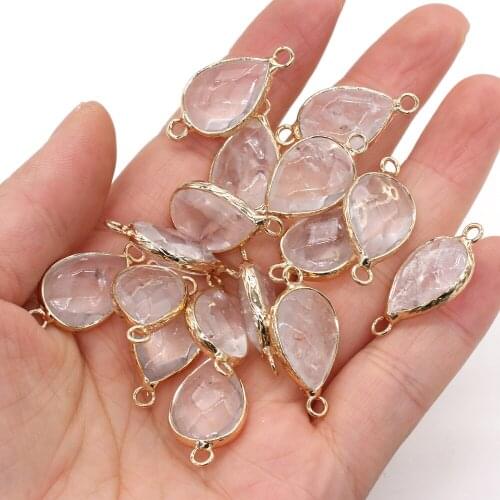 4Pcs Natural Stone Clear Quartz Connector Fashion Drop-Shaped Pendant Charms for Jewelry Making DIY Necklace Accessories 14x28mm