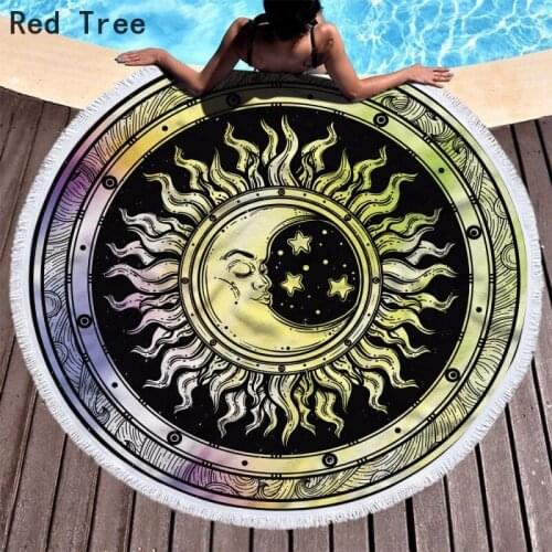 Luxury Religion Design Round Beach Towel Tapestry Yoga Mat Retro Exotic Circle Blanket 150cm Mat Bikini Cover Up With Tassels