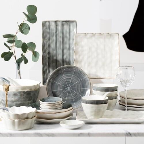 Luxury Dinner Plates Rice Soup Bowl Steak Plate Serving Cake Dessert Plate Rack Set Decorative Dinnerware For Wedding Party