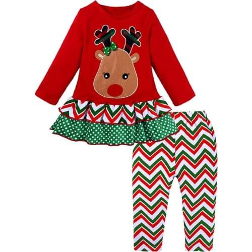 2pcs Christmas Newborn Baby Girls Clothes Set Cute Kid Girl Long Sleeve Elk Dress Tops Pant Outfit Xmas Suit Autumn Costume 1-7Y