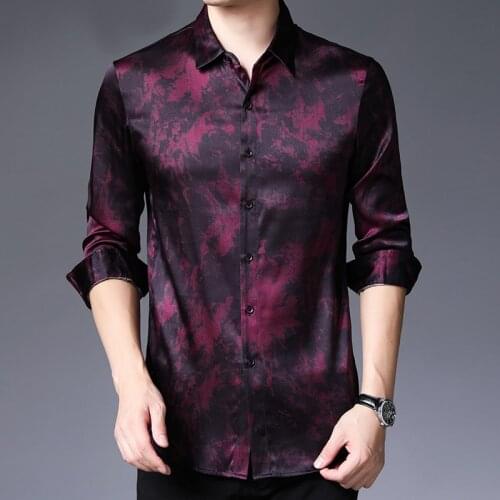 Big Size Real Silk Purple Shirts For Mens Wedding Party Fashionable Comfortable Cozy Social Office Dress Shirts Satin Lilac Tops