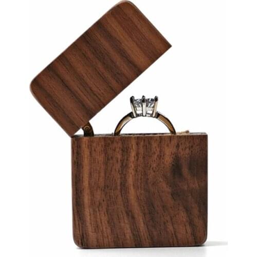Walnut Wood Jewelry Box Engagement Wedding Ceremony Ring Storage Proposal Portable Ring Holder Rustic Wedding Ring Box