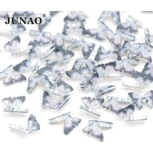 JUNAO 10Pcs 8*10mm Butterfly Nail Rhinestone Flatback Crystals Stones Glue On Resin Strass Sticker Nail Art Jewelry Decoration
