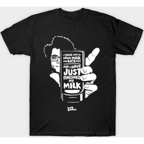 Drink Milk & Kick Ass Moss The IT Crowd They Live Nada Quote Funny Black T-shirt