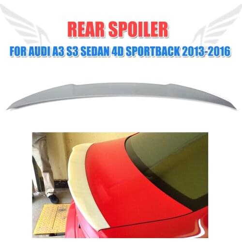 For Audi A3 S3 Sedan 4 Door 2013 - 2016 Rear Boot Lip Spoiler Wing FRP Grey / Carbon Fiber Trunk Sticker Custom Spoiler