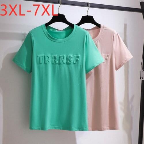 New 2021 Ladies Summer Plus Size Tops For Women Large Short Sleeve Loose Print Cotton Green O-neck T-shirt 3XL 4XL 5XL 6XL 7XL