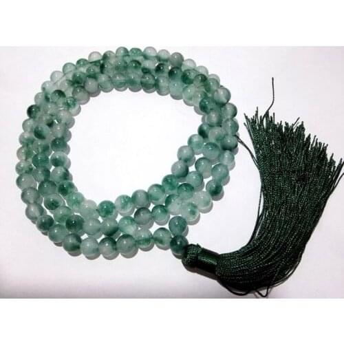 10mm Tibetan Buddhism 108 White&Green Chalcedony Prayer Bead Mala Necklace