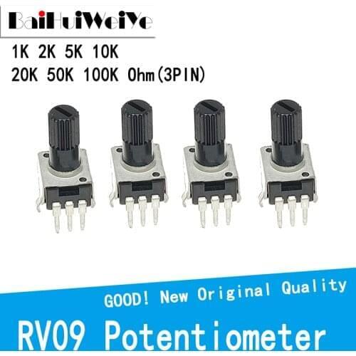 10PCS/LOT RV09 12.5mm Shaft Vertical 1K 2K 5K 10K 20K 50K 100K 0932 Adjustable Resistor 9 Type 3Pin Seal Rotary Potentiometer