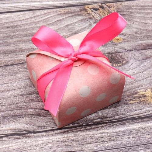 10pcs Dot Floral Candy Box Wedding Gift Packaging Holder Wedding Birthday Baby Shower Party Favor Pink Candy Boxes with Ribbons