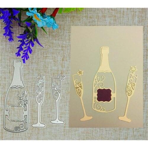 3 x Wine Bottle Cup Dies Metal Cutting Dies Stencil for DIY Scrapbooking album Decorative Embossing Craft Dies Paper Cards Tool