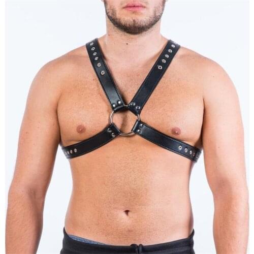 BDSM Crossed Leather Chest Harness Men Adjustable Fetish Gay Sexual Body Harness Belts Exotic Gay Bondage Clothing for Sex Rave