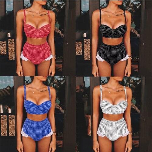 Bikini Fly-side Lace New Split High-waisted Wave Dot Mesh Red 2020 Swimsuit