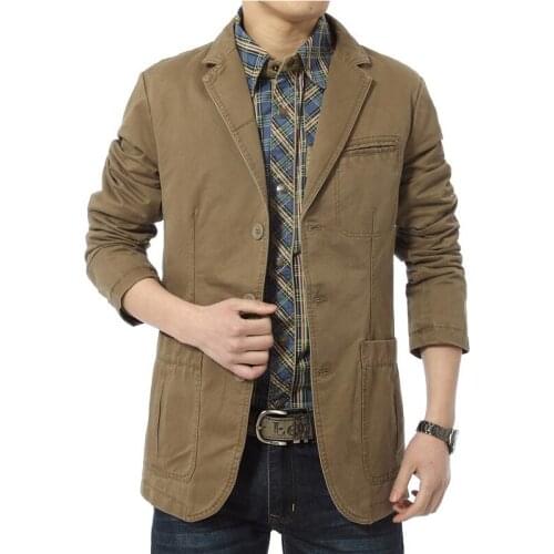 Blazer men Casual Blazers Cotton Denim Parka Mens slim fit Jackets Army Green Khaki Large Size M-XXXL 4XL outdoors outwear coat