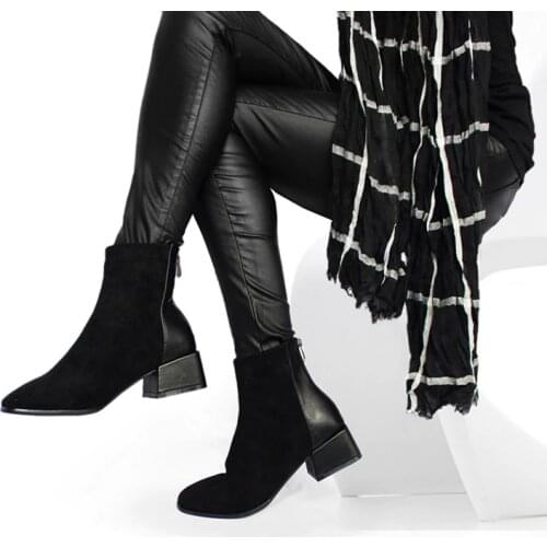 Roni Bouker Faux Suede Ankle Boots Women Chunky Heeled Plush Shoe Woman Chic Shoes Lady Brown Chocolate Boot ботинки женские