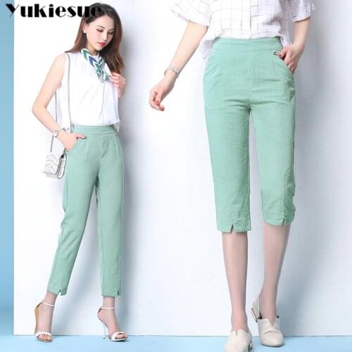 Streetwear cotton linen womens pants capris with high waist wide leg pants for women trousers woman pants female Plus size