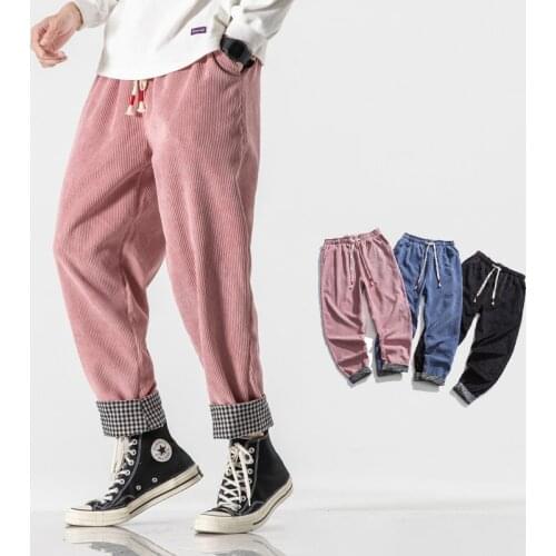 Casual Mens Harem Pants 2021 Streetwear New Harajuku Style Man Jogging Pants Plaid Corduroy Loose Woman Trousers Large Size 5XL