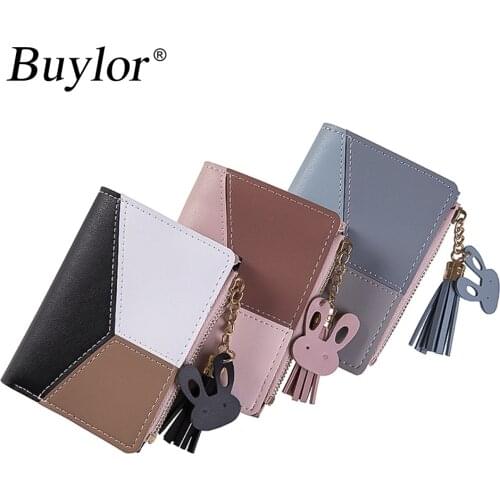 Buylor Tassel Wallet Women Small Cute Tiny Wallet Patchwork Credit&Bank Card Holder Wallets Zipper Purses Female Coin Purse