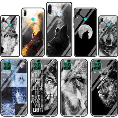 Lion Wolf Tempered Glass Phone Case for Huawei P30 P40 Pro P20 Lite P Smart Z Y6 Y9 Y7 2019 for Honor 9X 20 8X Cover
