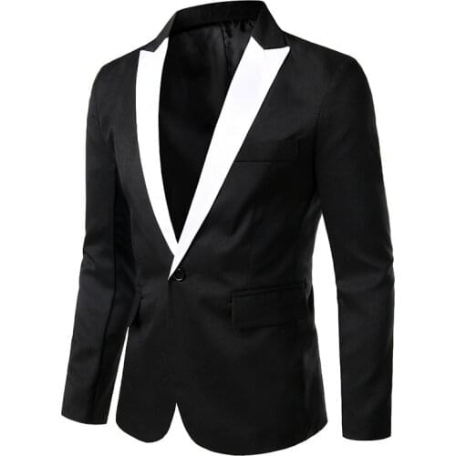 Black and White Contrast Mens Blazer Solid Slim Leisure Suit Jacket Men Wedding Groom Singer Costume Homme Colorblock Hombre