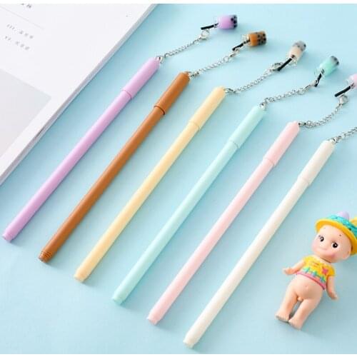 Ellen Brook 1 Pcs Korean Stationery Cute Pearl Milk Tea Pendant Gel Pen School Office Kawaii Supply Gift Creative Gift