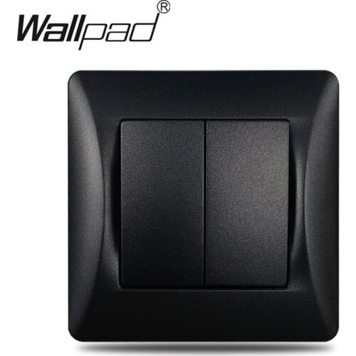 EU Matte Plastic Frame 2 Gang 1 Way Push Button On Off Wall Light Switch Wallpad Black Switch 2 Button Light Switch Plate