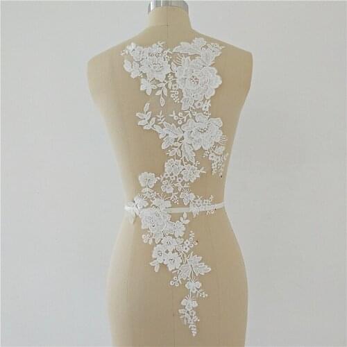 European Style Sequined White Wedding Dress Lace Applique DIY Sewing Embroidery Patch