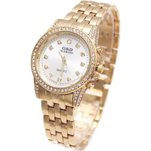 G&D Top Brand Women Quartz Wristwatches Golden Stainless Steel Relojes Mujer Luxury Lady Dress Watch Relogio Feminino Gift Boxes