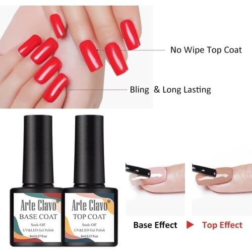 Arte Clavo Top Coat Base Coat Nail Primer For Nails Vernis Semi Permanant UV LED Lamp Fast Dry Soak Off Gel Polish Gellak 8ml
