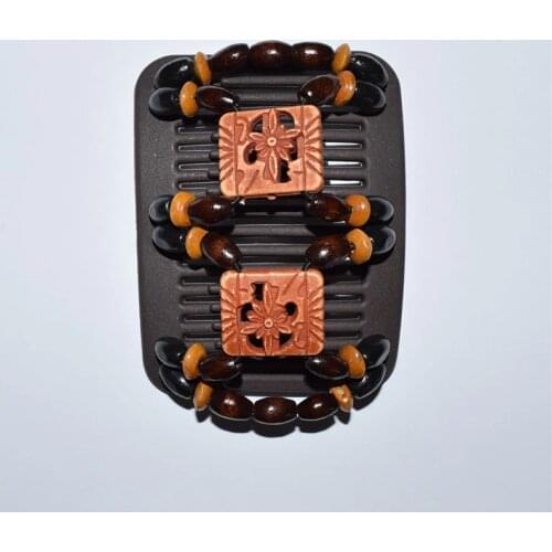 20 pcs / lot medium size black and brown flower Lady Beaded Magic Strecthy Hair Combs Double Clips Combs