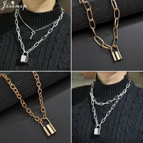 Jisensp Layered Punk Chain Necklace Lock Pendant Necklace Women Choker Padlock Gothic Jewelry Grunge Aesthetic Egirl Accessory