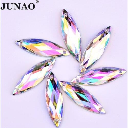 JUNAO 7*21mm 8*26mm Glitter AB Crystal Sewn Rhinestone Acrylic Strass Crystal Non Hotfix Horse Eye Stones For Needlework Crafts