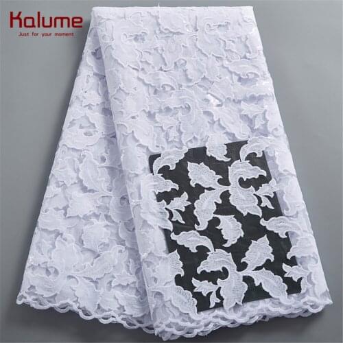 Kalume White French Tulle Lace Fabric 2021 Sequins High Quality African Milk Silk Lace Fabric For Wedding Dress 5 Yards H2415