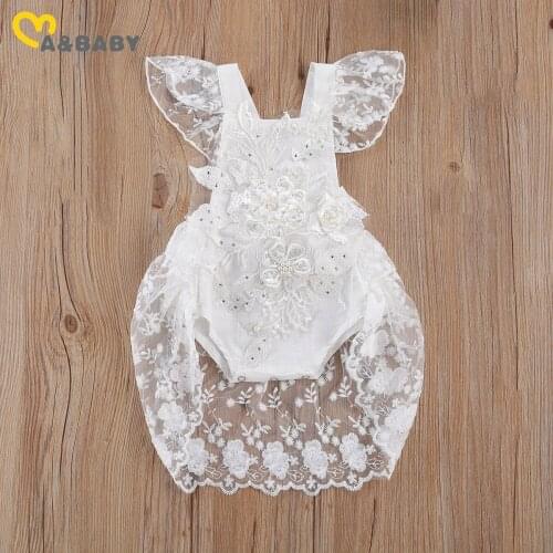 Ma&Baby 0-24M Infant Newborn Baby Girl White Lace Romper Princess Pearl Flower Jumpsuit Birthday Costumes Baby Girl Clothing