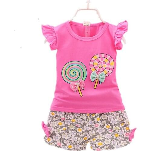 Korean Candy Short Sleeve Kids Set Summer New Style Baby Girl Cotton Short Sleeve Suit ChildrenS Day Gift Leisure T-Shirt