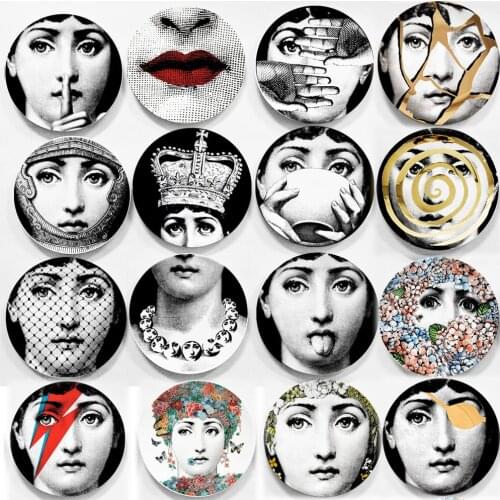 Creative Pattern Lady Girl Face Plates Ceramics Wall Hanging Decorative Background Plate Nordic Style