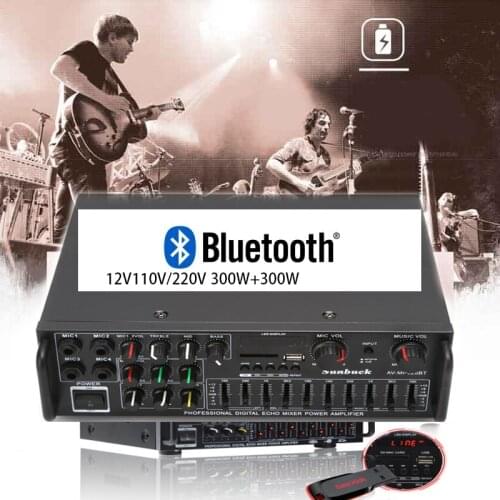 KYYSLB AV-MP326BT High-power 300W*2 110V 220V 12V 2.0 Bluetooth Amplifier Home Amplifier Karaoke OK EQ Balanced Car Amplifier