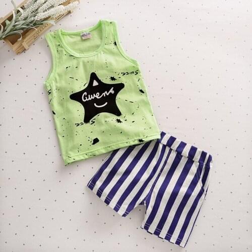 2020 Summer Baby Boys Casual Clothes Kids Clothing Set Star Pattern Toddler Boys T-Shirts + Plaid Shorts 2 Pc Sets Kids Clothes