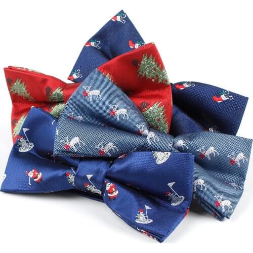 Linbaiway Christmas Bow Tie for Mens Polyester Christmas Tree Santa Claus Jacquard Bow-Tie Collar Accessories Suit Custom Logo