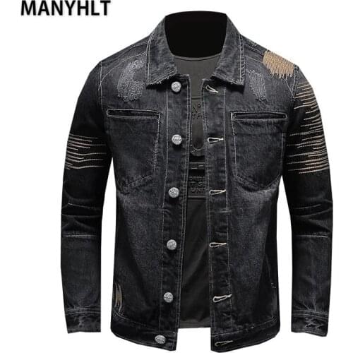 MANYHLT Vintage Denim Jackets Men Slim Fit Solid Color Casual Mens Jeans Coat Fashion Clothes For Men Oversize Denim Jackets