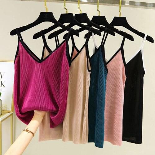Women Summer Sexy Casual Tank V-Neck Sleeveless Spaghetti Strap Vest Casual Tops Tees Roupas Femininas