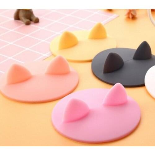 Cute cartoons cat ear shaped cup cover food grade heat-resistant leakproof silicones coffee mug lid LX7264