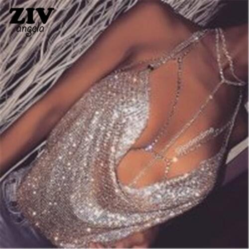 Bohomian Fashion Women Rhinestone Chains Jewelry Unique Flash Shiny Necklace Bracelets Body Statement Chain Necklace