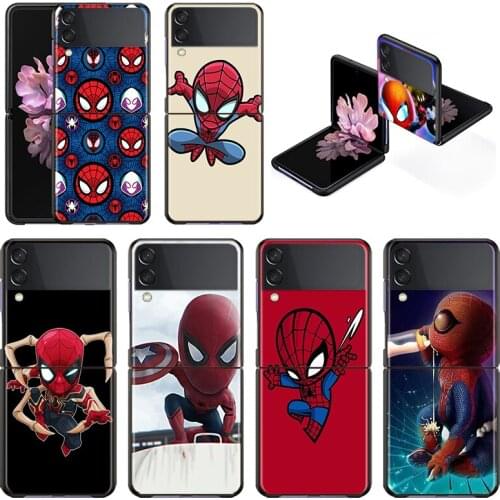 Fashion New Mobile Cover Marvel Cute Spiderman Shockproof Hard Shell For Samsung Galaxy Z Flip 3 5G Black Fundas Phone Case