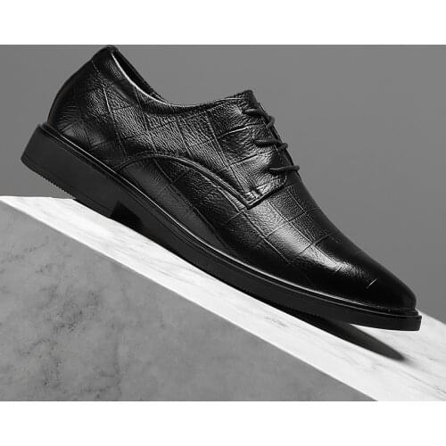 Mens Dress Shoes Genuine Leather Oxfords Business Office Black Brown Lace-Up Mens Formal Shoes Wedding Footwear Handmade Loafer