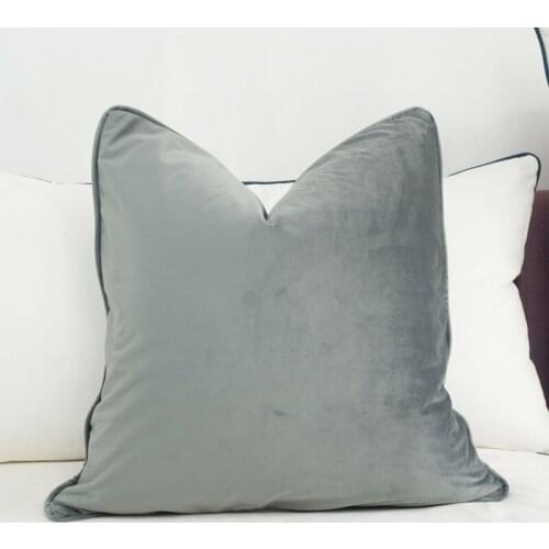 Piping Design Smoky Gray Velvet Cushion Cover Pillow Case Soft Pillow Cover No Balling-up Without Stuffing
