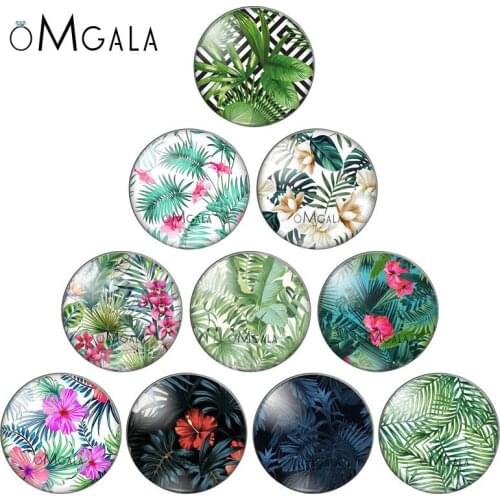 New Tropical Green Leaf Plant Flowers 10pcs mixed 12mm/18mm/20mm/25mm Round photo glass cabochon demo flat back Making findings