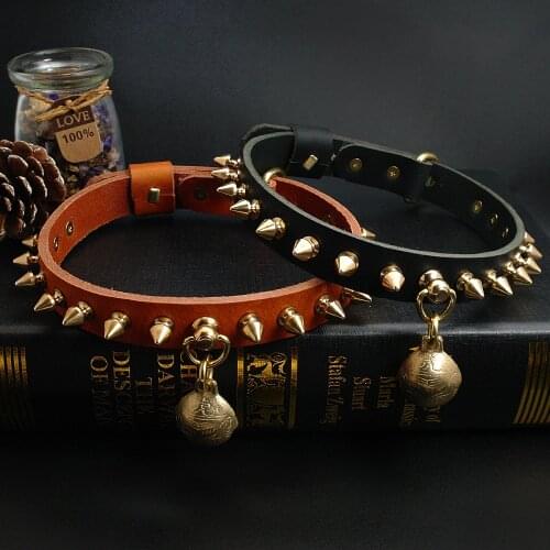 Cool Spiked Studded Dog Collar Genuine Leather Pet Dog Collars Adjustable For Medium Large Dogs Pitbull French Bulldog XS S M L