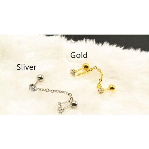 Lot 10pcs Fashion Jewelry- Double CZ Chain Earrings Pendants Men/Women Ear Studs/Earring Stainless Steel Ear Helix Piercing NEW